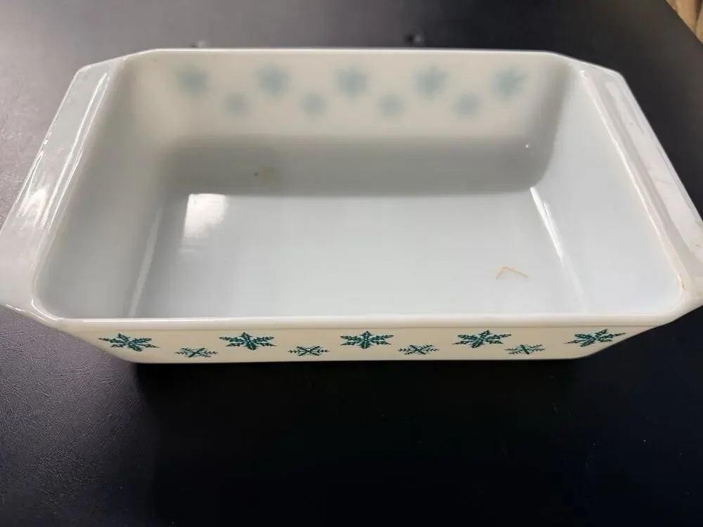 Vintage Pyrex Blue Snowflake Milk Glass Baking Dish No. 212 - Small Chip